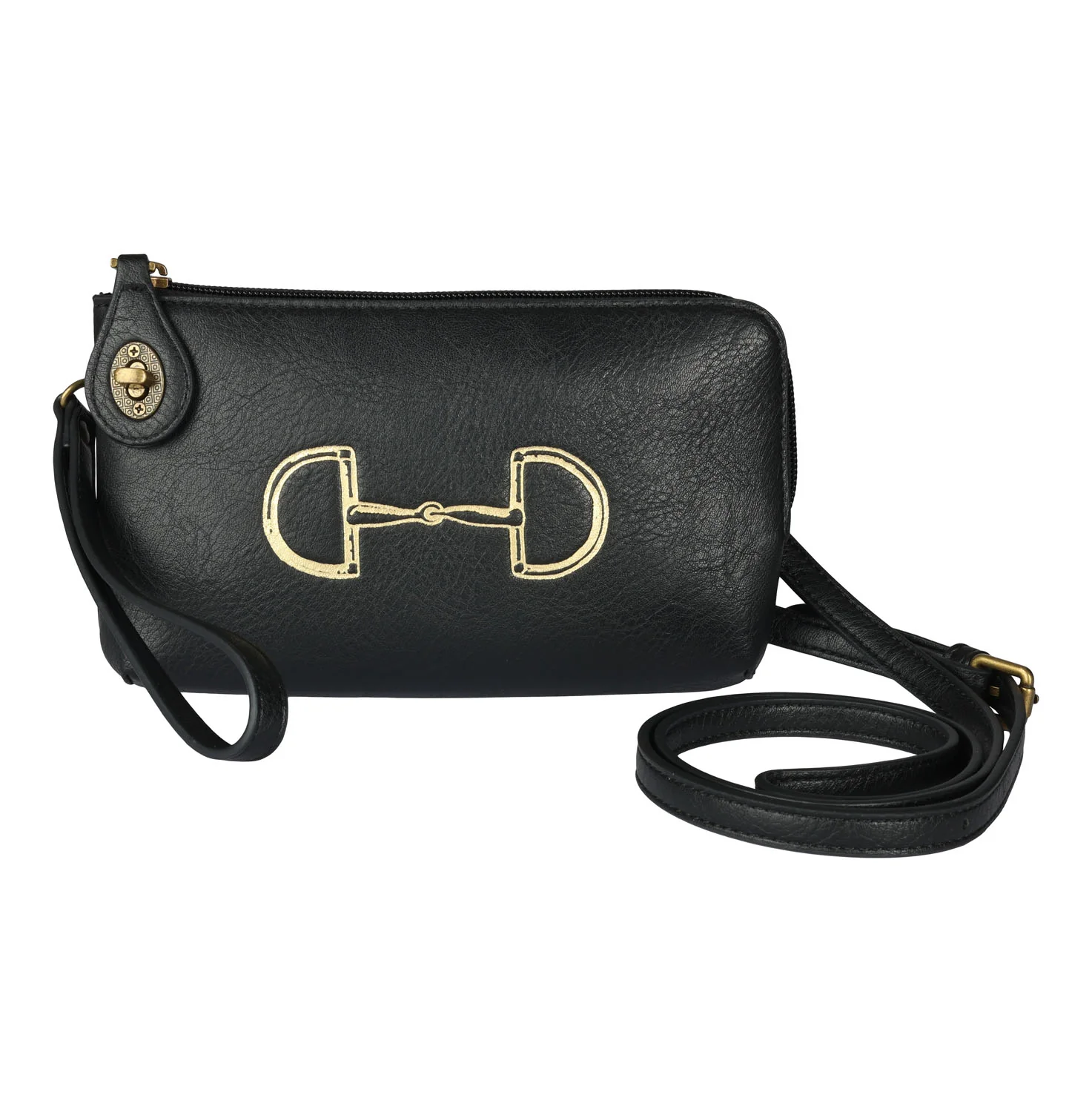 Vintage Snaffle Bit Crossbody Clutch, Black