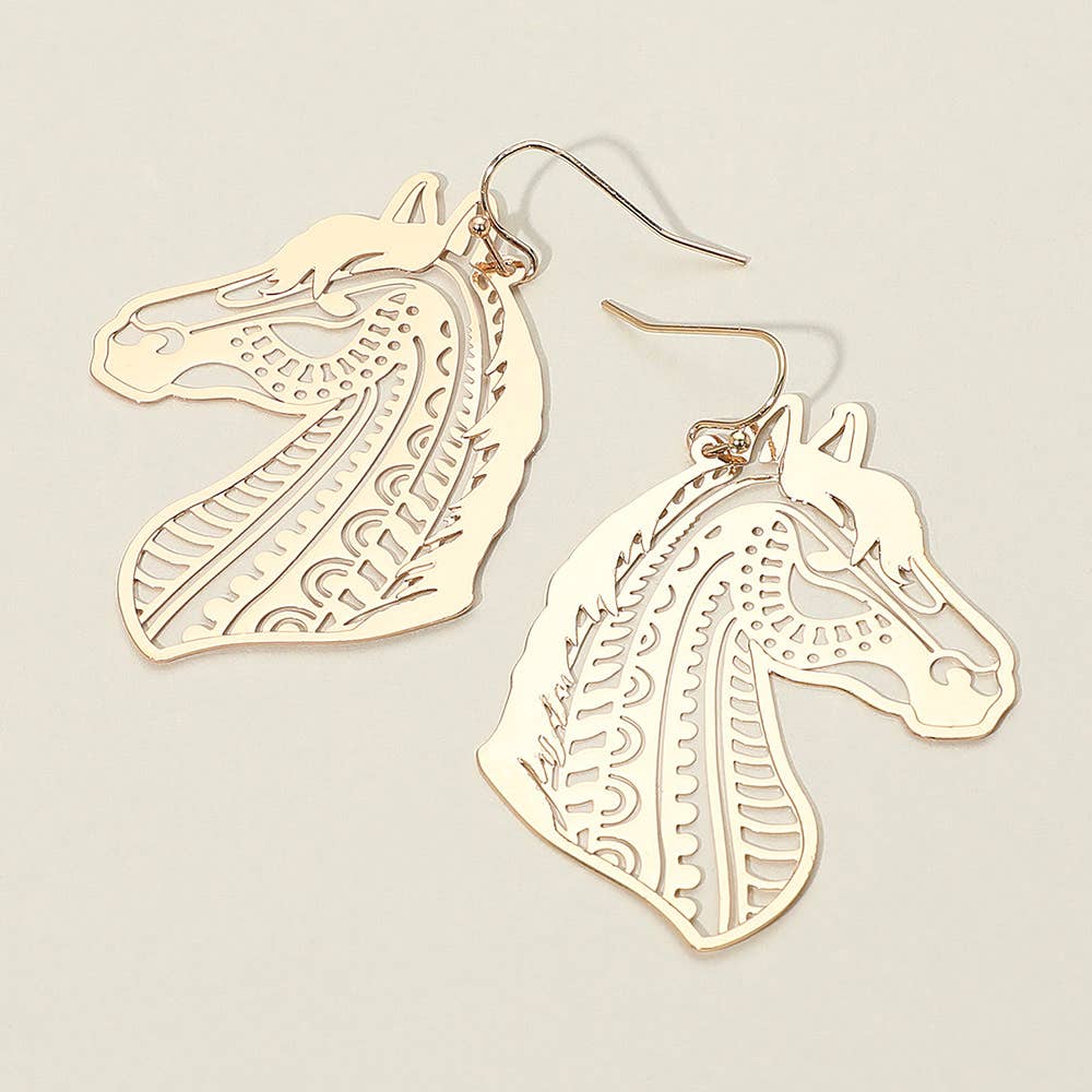 Sensibling Corp. - Cut Out Brass Metal Horse Dangle Earrings