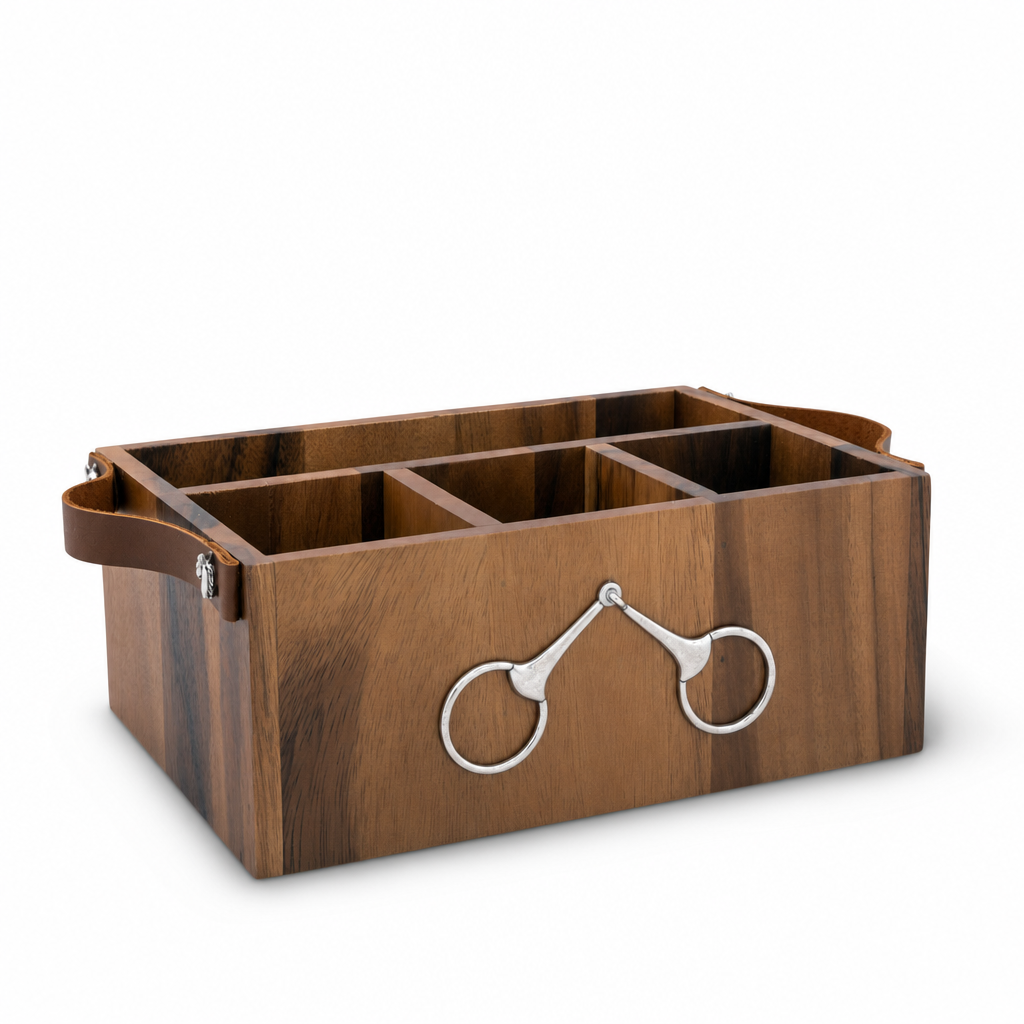 Horse Bits Flatware Caddy with Leather Handles
