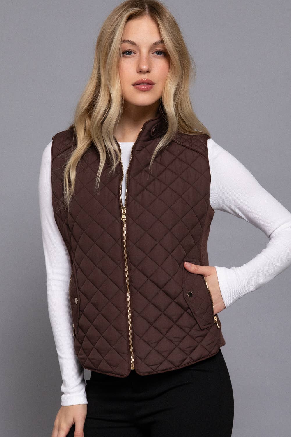 Quilted Padding Vest w/ Suede Piping