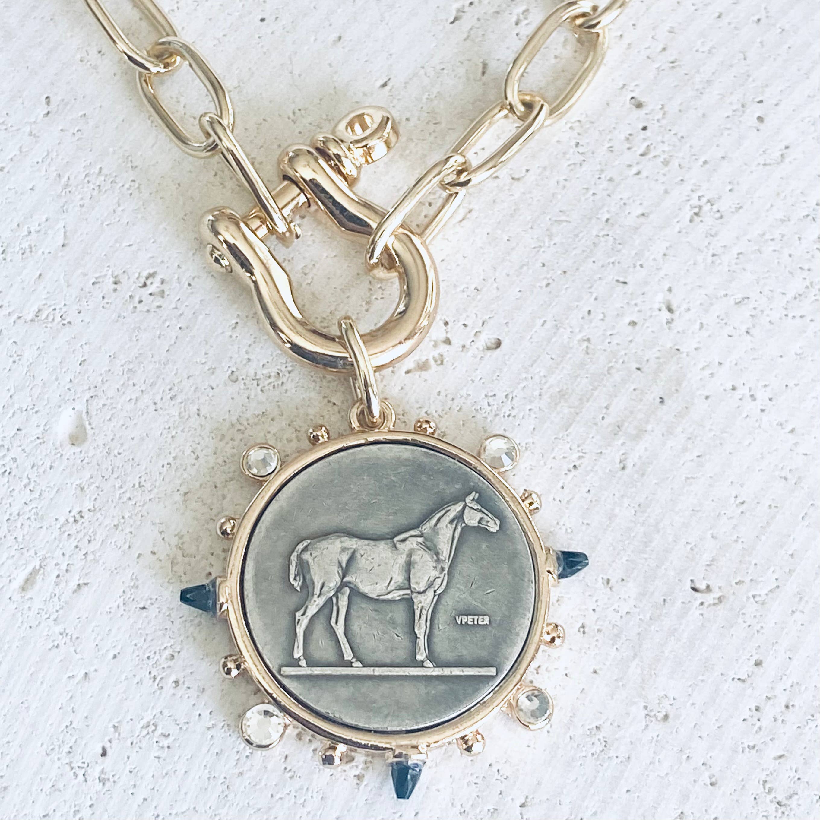 VB&CO Designs Handmade Jewelry - Horse coin shackle necklace  Equestrian derby  jewelry 
