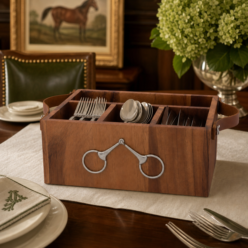 Horse Bits Flatware Caddy with Leather Handles