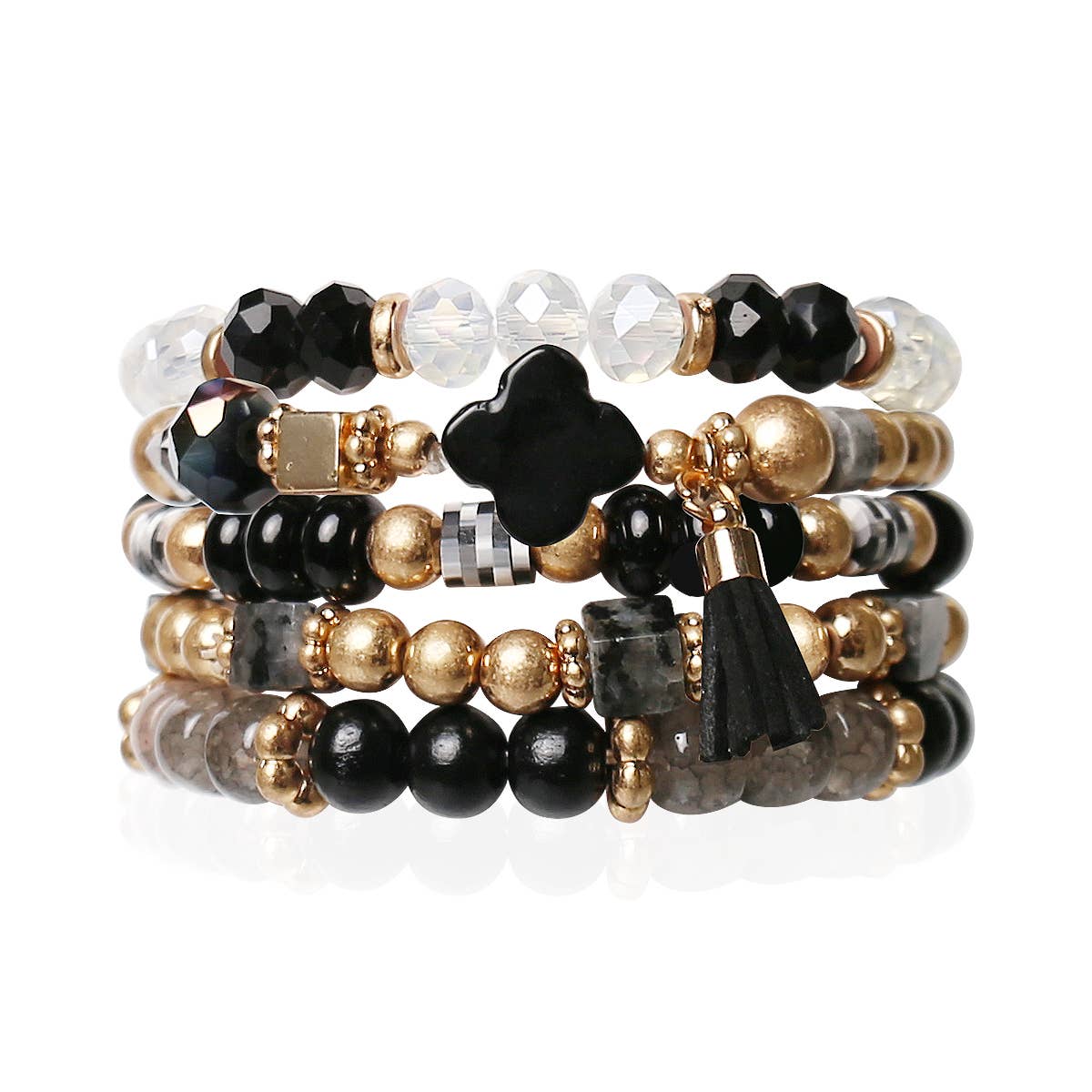 Beaded Stone Bangle Bracelet Set