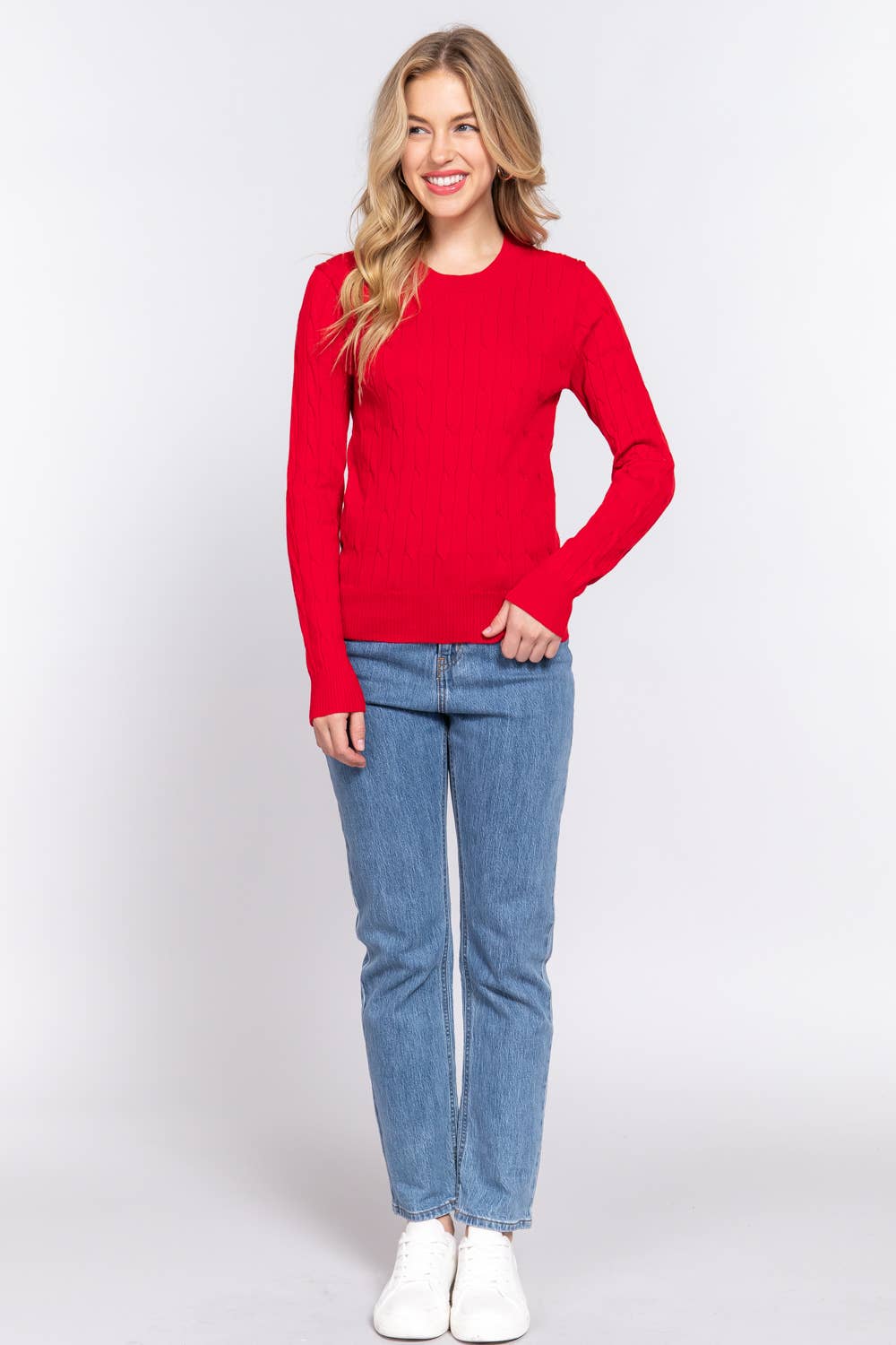 Long Sleeve Round Neck Cable Sweater