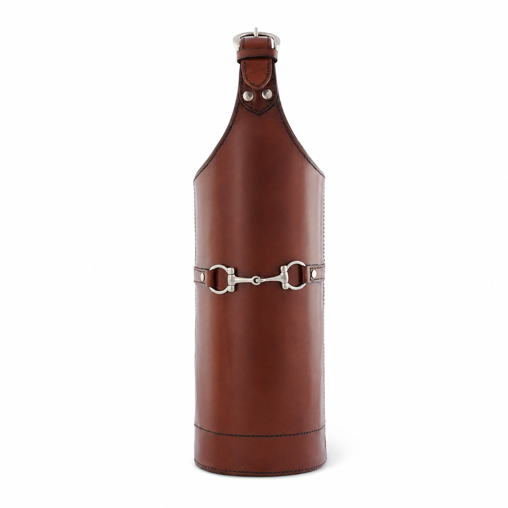 Premium Genuine Leather Equestrian Wine Bottle Carrier Single