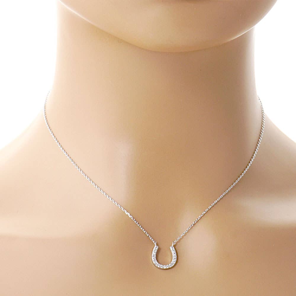 Sensibling Corp. - Gold Dipped CZ Stone Paved Horseshoe Pendant Necklace
