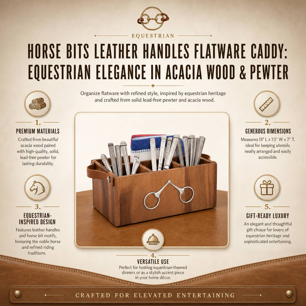 Horse Bits Flatware Caddy with Leather Handles