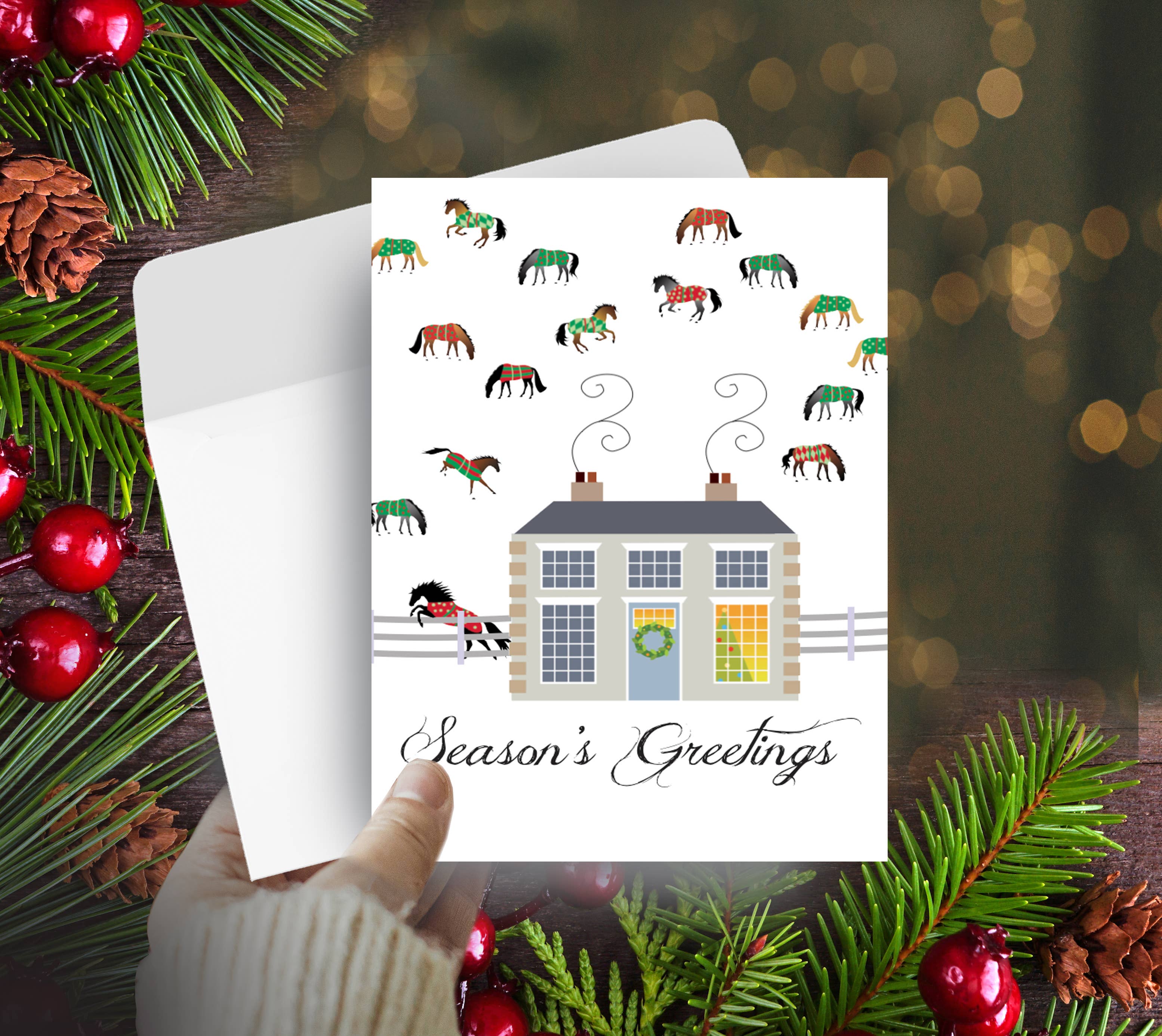 Horse Hollow Press - Horse Christmas Card / Mansion Barn / Holiday Greeting Card