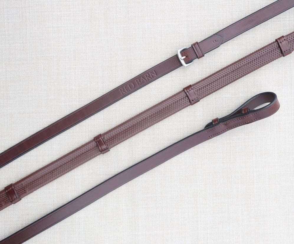 KL Select 5/8" Red Barn Rubber Reins With Hand Stops An Pin