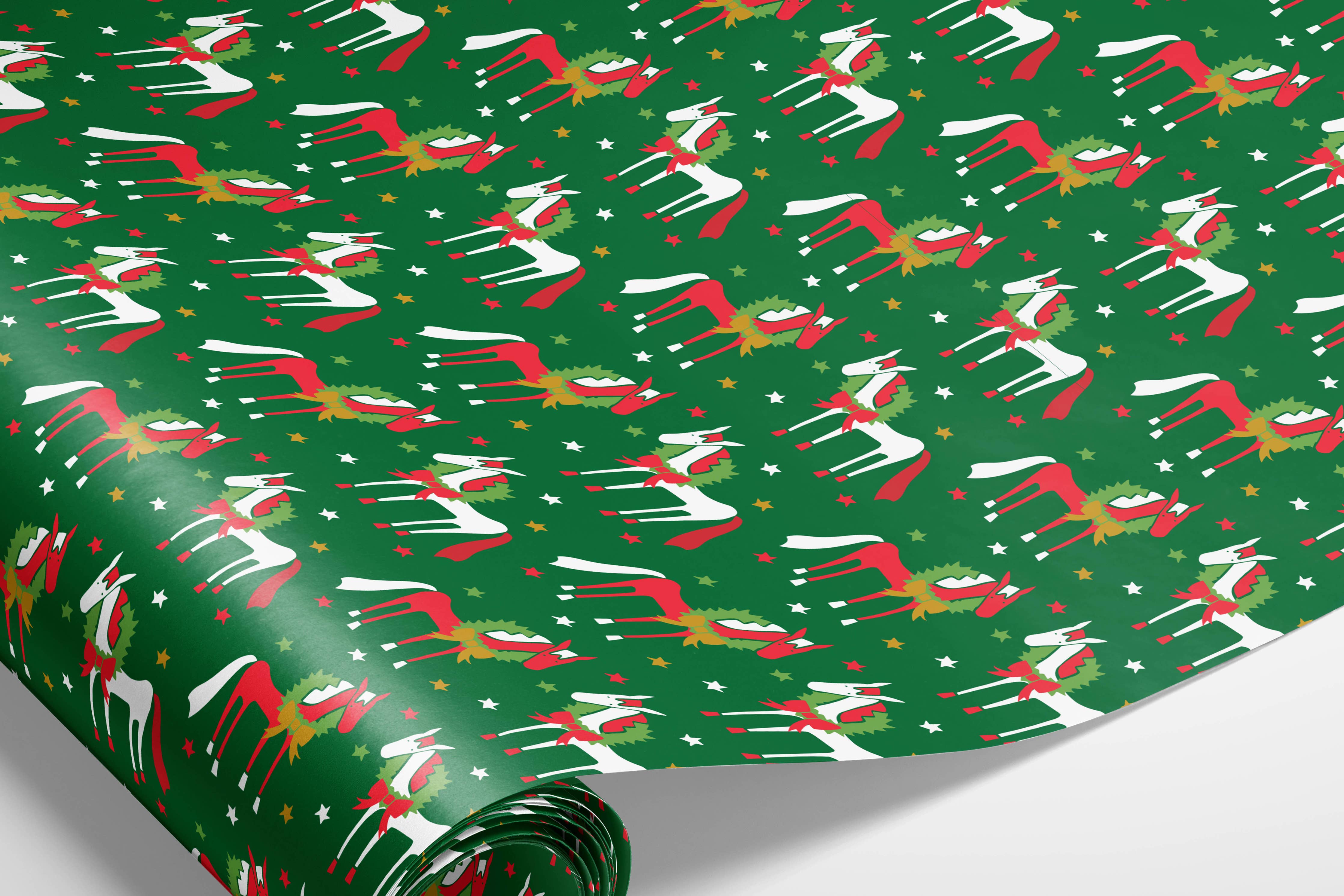 Wreath Ponies Wrapping Paper 