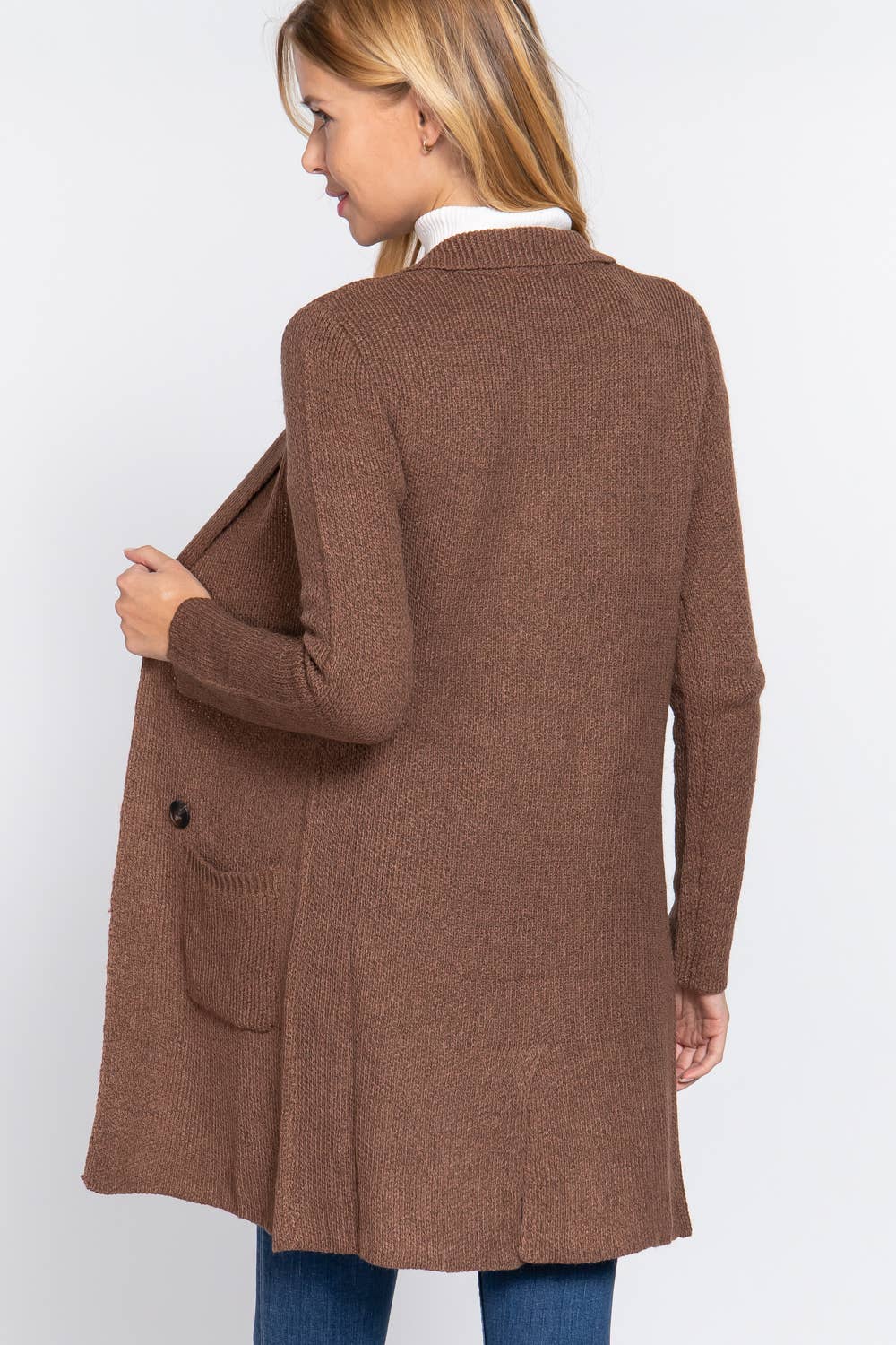 Long Sleeve Notched Collar Sweater Jacket