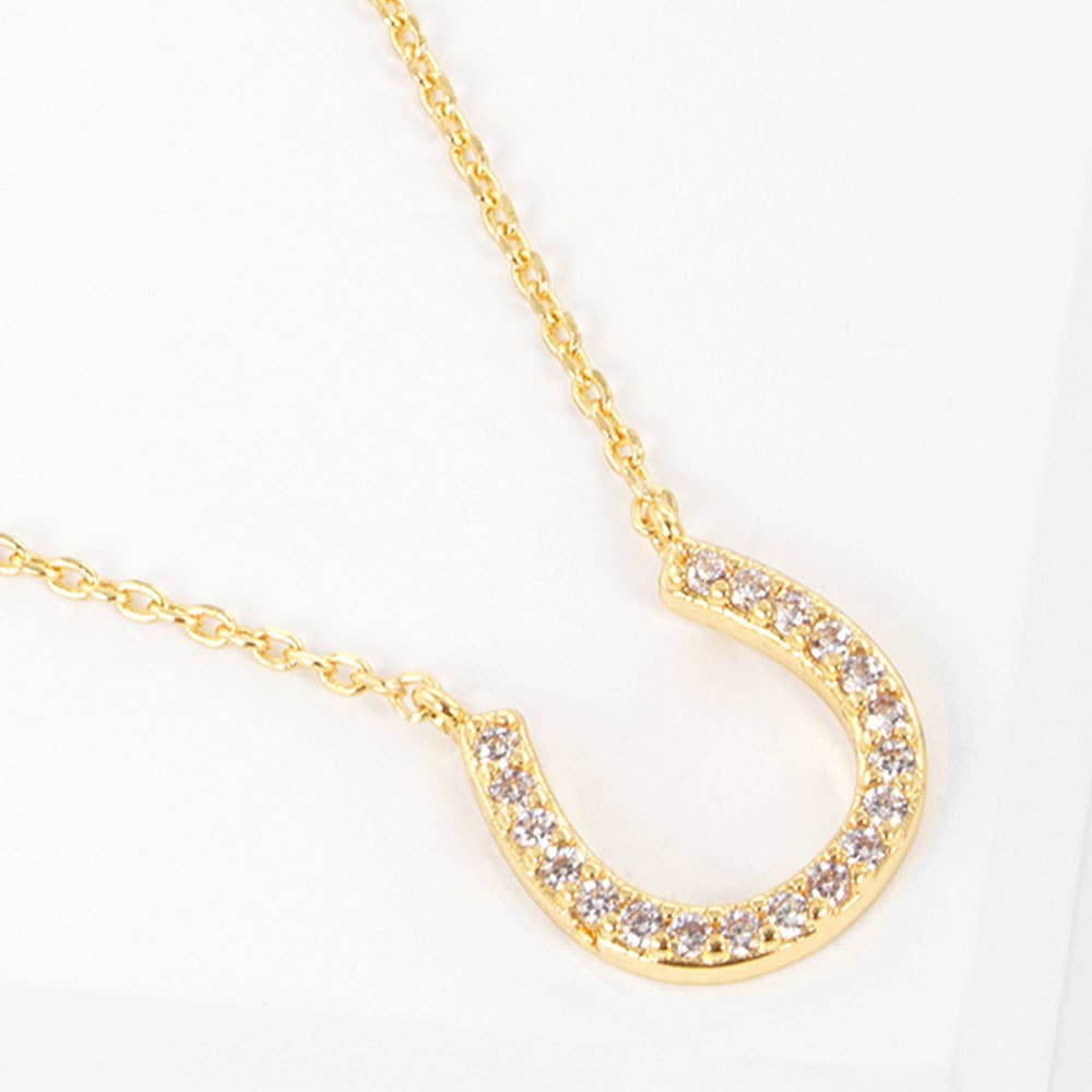 Sensibling Corp. - Gold Dipped CZ Stone Paved Horseshoe Pendant Necklace