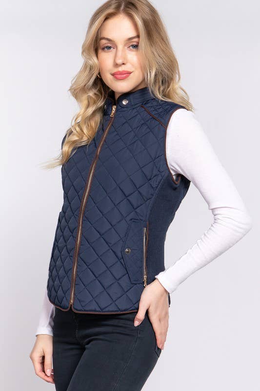 Quilted Padding Vest w/ Suede Piping