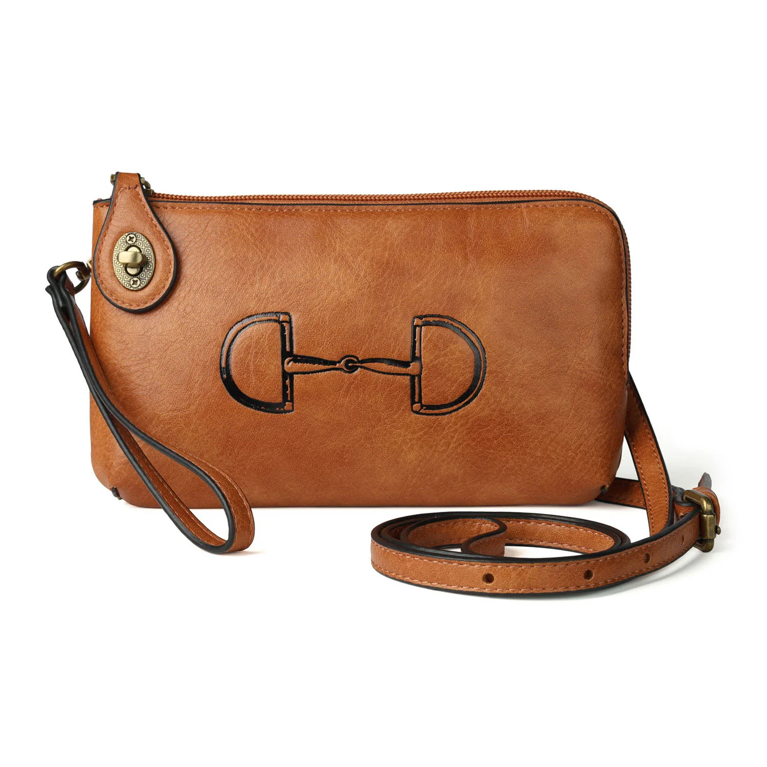 Vintage Snaffle Bit Crossbody Clutch, Brown