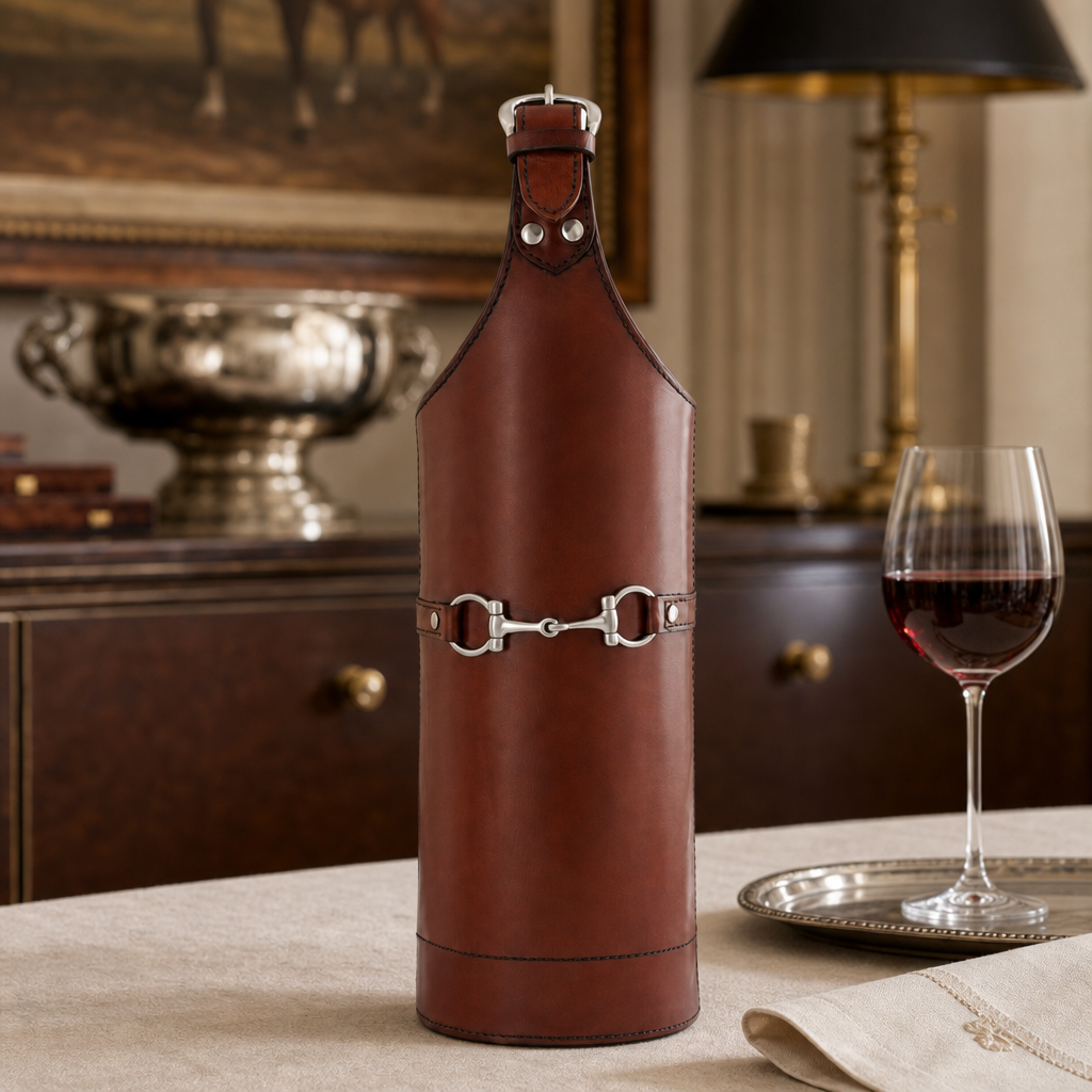 Premium Genuine Leather Equestrian Wine Bottle Carrier Single