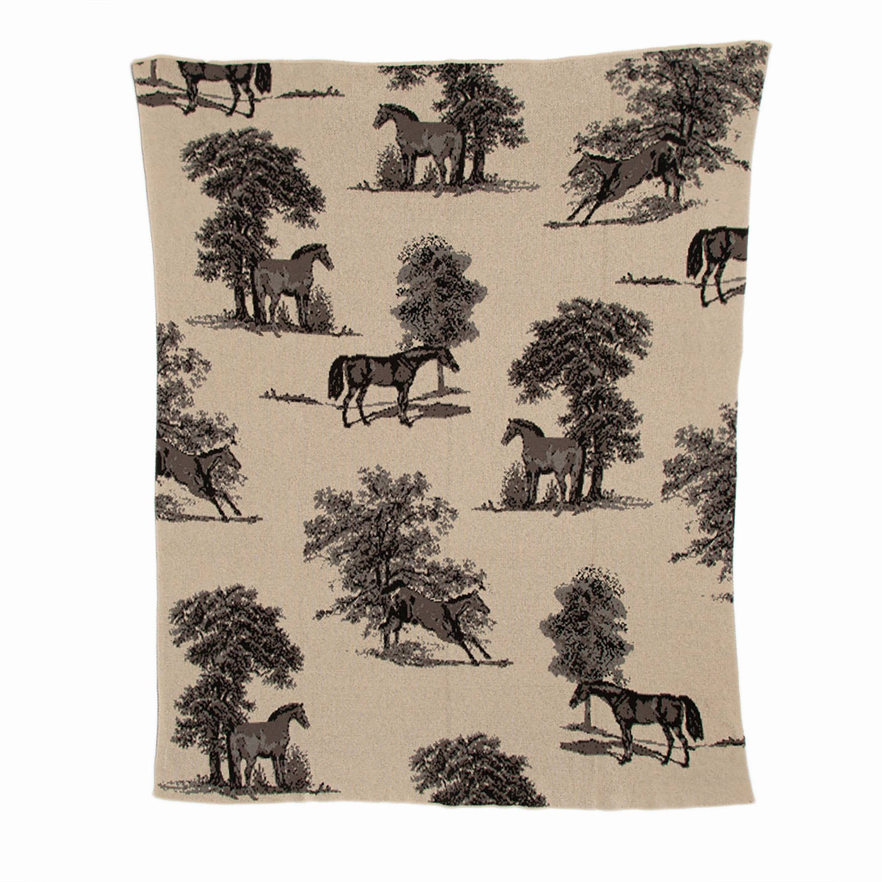 In2Green - Cotton Sustainable Knit Throw Blanket - Equestrian Toile