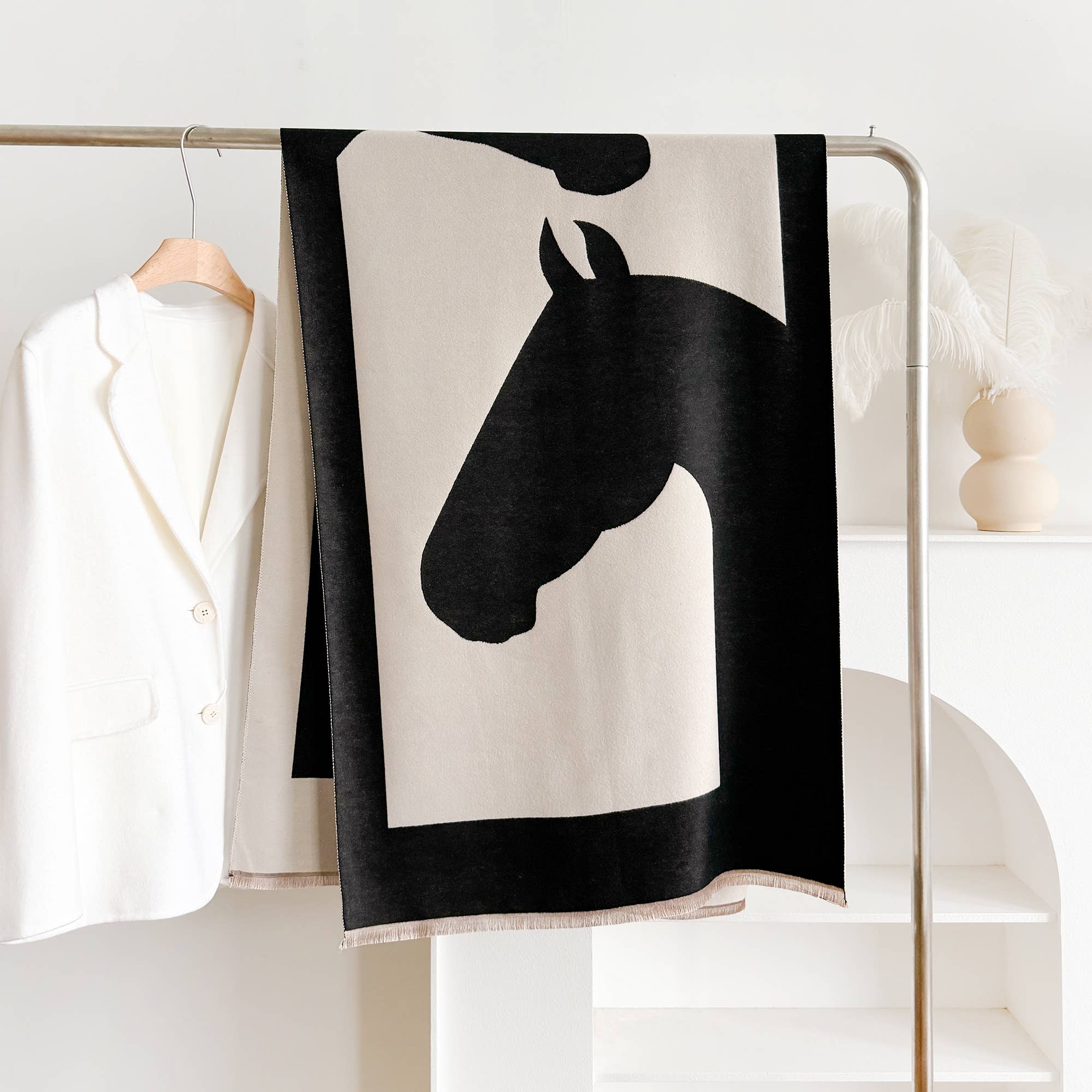 Winding River - Equestrian Black / White Equine Shadow Reversible Wrap