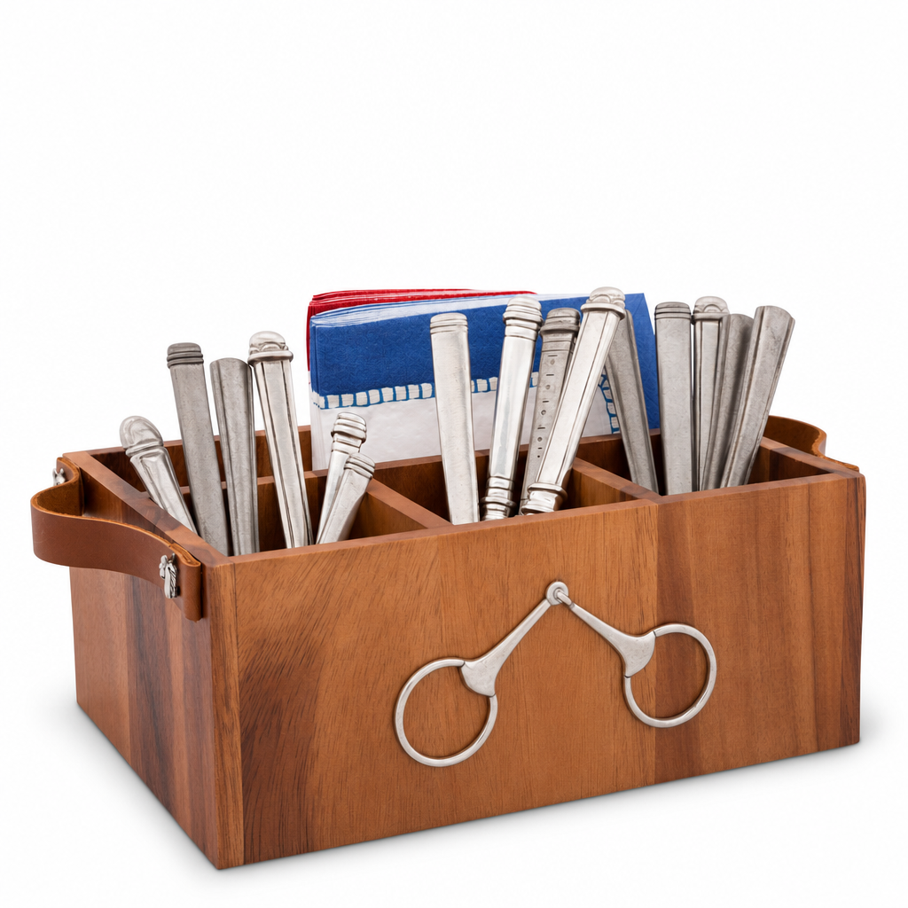 Horse Bits Flatware Caddy with Leather Handles