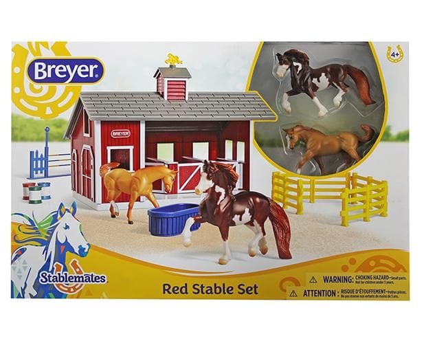 Breyer Stablemates Red Stable Set with Two Horses