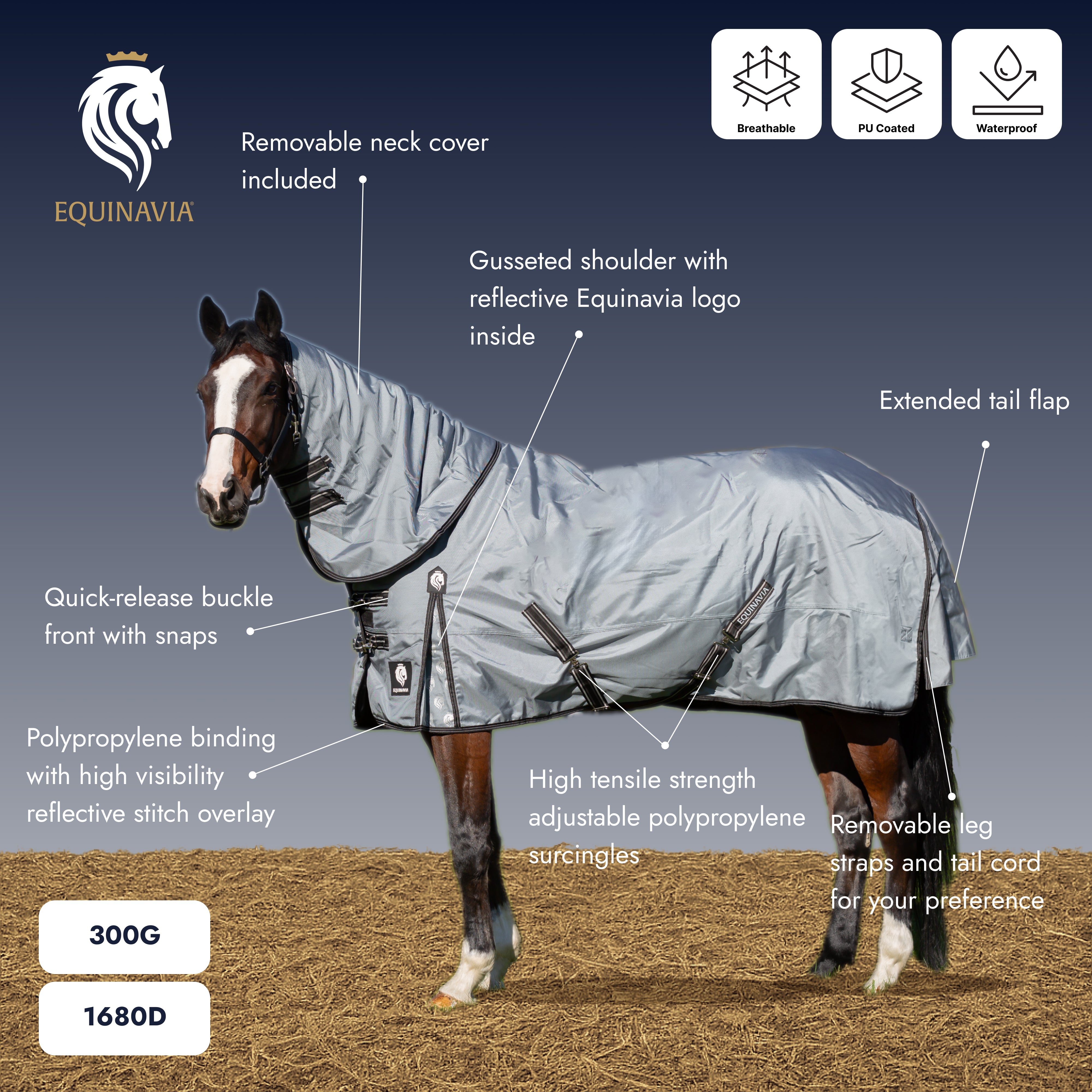 Equinavia Thunder 360 Detachable Neck Heavy Weight Turnout Blanket 300g